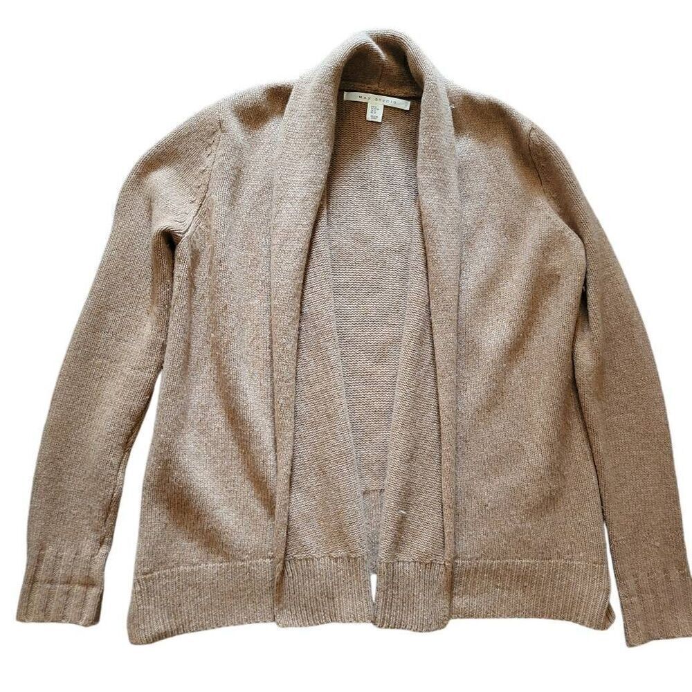 Max Studio Cardigan Sweater Women's Medium Beige Wool Yak Cozy Warm Open